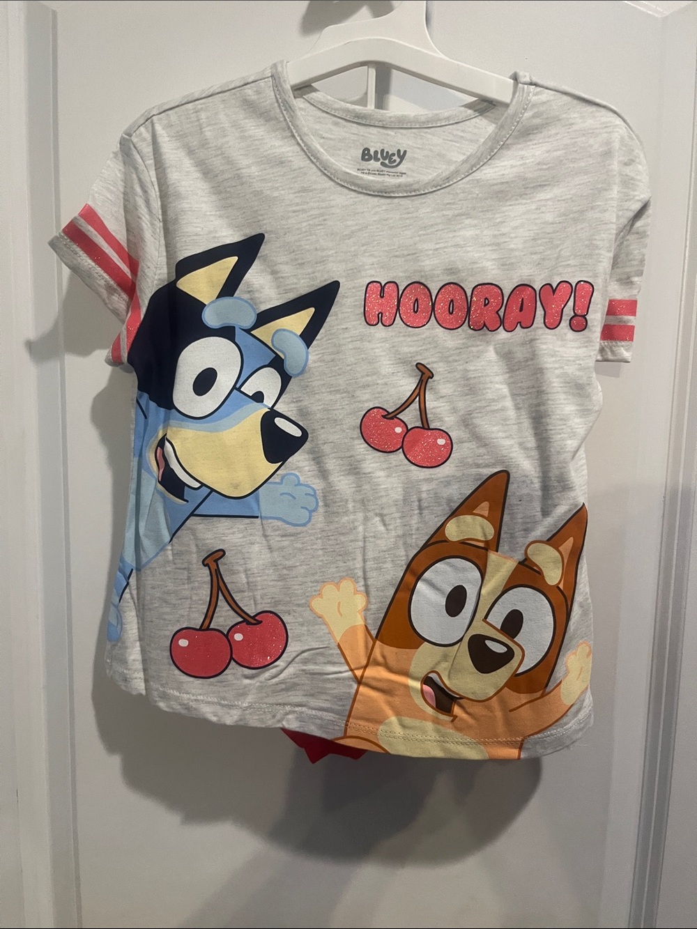 Grey 'Hooray!' Graphic Tee with Characters and Shorts